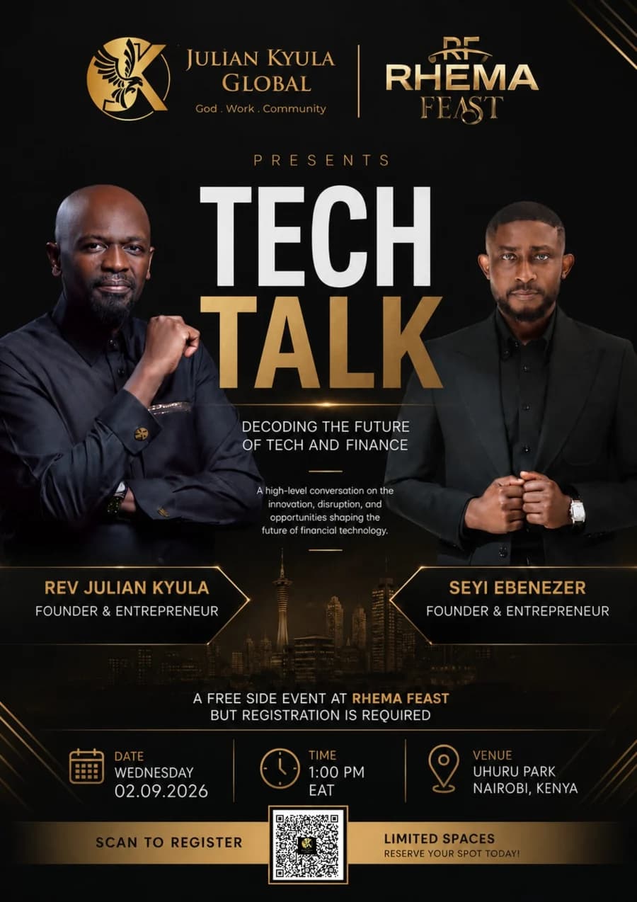 Tech Talk: Decoding the Future of Tech and Finance, with Rev. Julian Kyula and Seyi Ebenezer, Wednesday 2 September 2026 at Uhuru Park