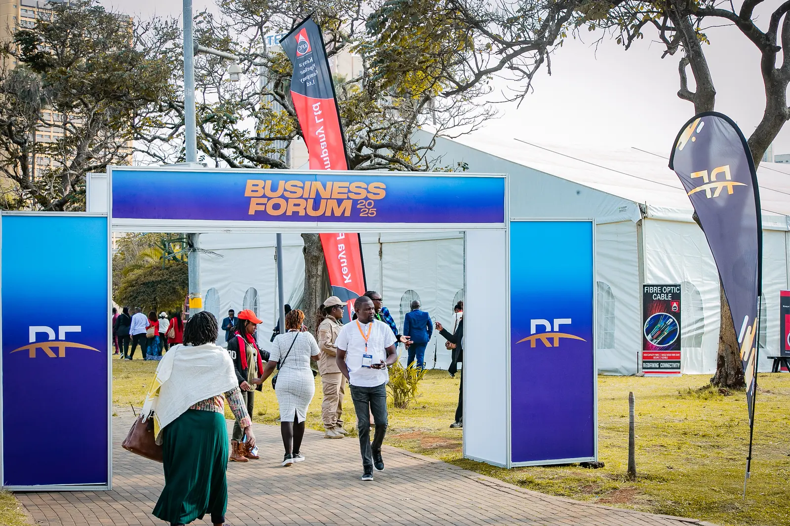 Delegates arriving at the Business Forum 2025 entrance, Uhuru Park