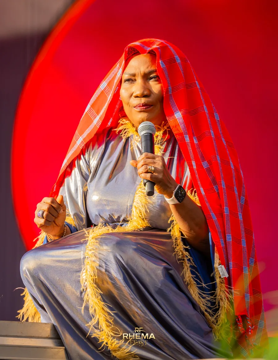 Bishop Funke Felix-Adejumo ministering, close on the stage
