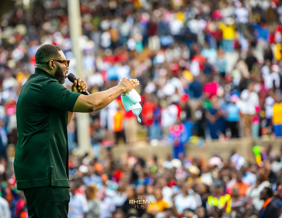 Felix Okoh speaking out across the crowd at Uhuru Park