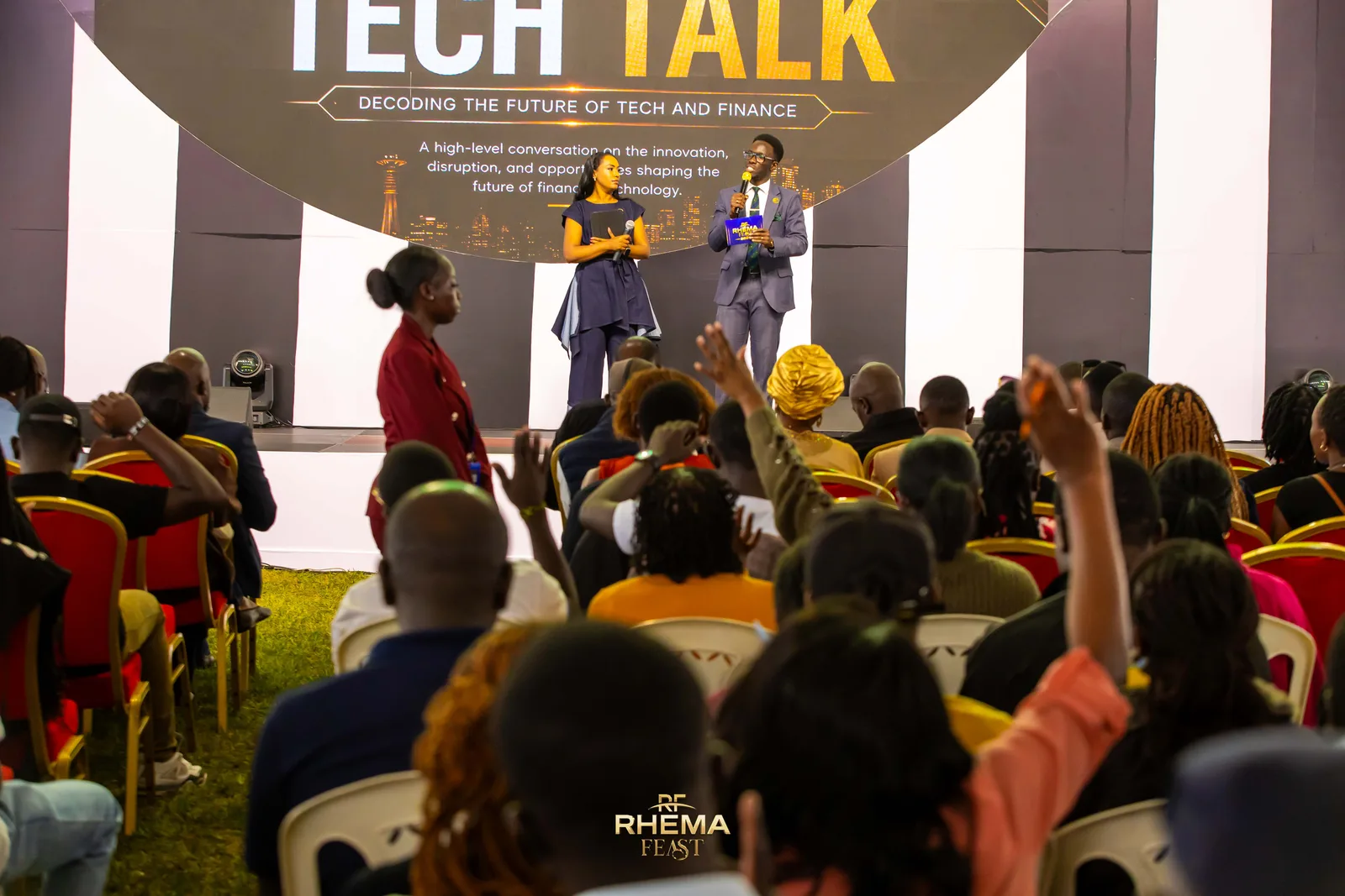 The Tech Talk audience seated under the marquee at Uhuru Park