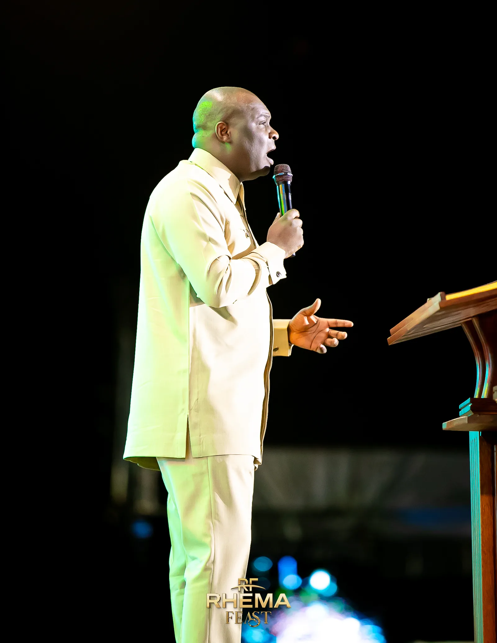 Apostle Joshua Selman preaching on the closing night of Rhema Feast 2026